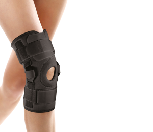 Neoprenowa orteza stawu kolanowego z dwuosiowymi szynami bocznymi, wciągana