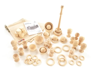 Duży zestaw drewnianych zabawek